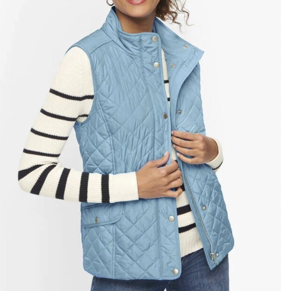 Talbots Diamond Quilted Snap and Zip Vest in Turquoise Teal Size XS - NWOT